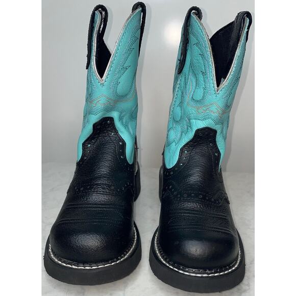 JUSTIN GYPSY L9905 Gemma Short Western Cowgirl Boots Size 6.5B Black & Turquoise - Picture 6 of 15